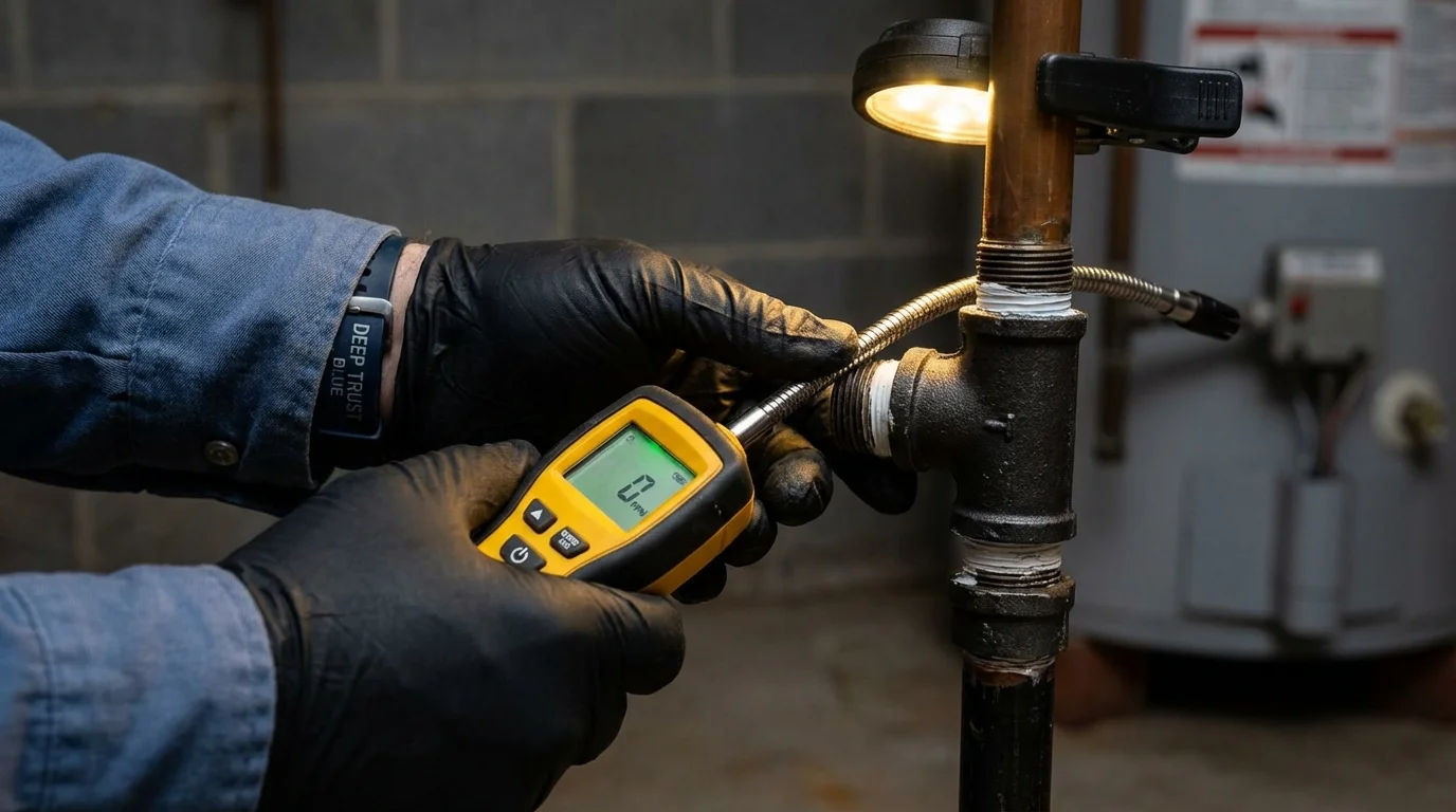 Gas leak detection with electronic sniffer by Johns Plumbing LLC in Grand Ledge