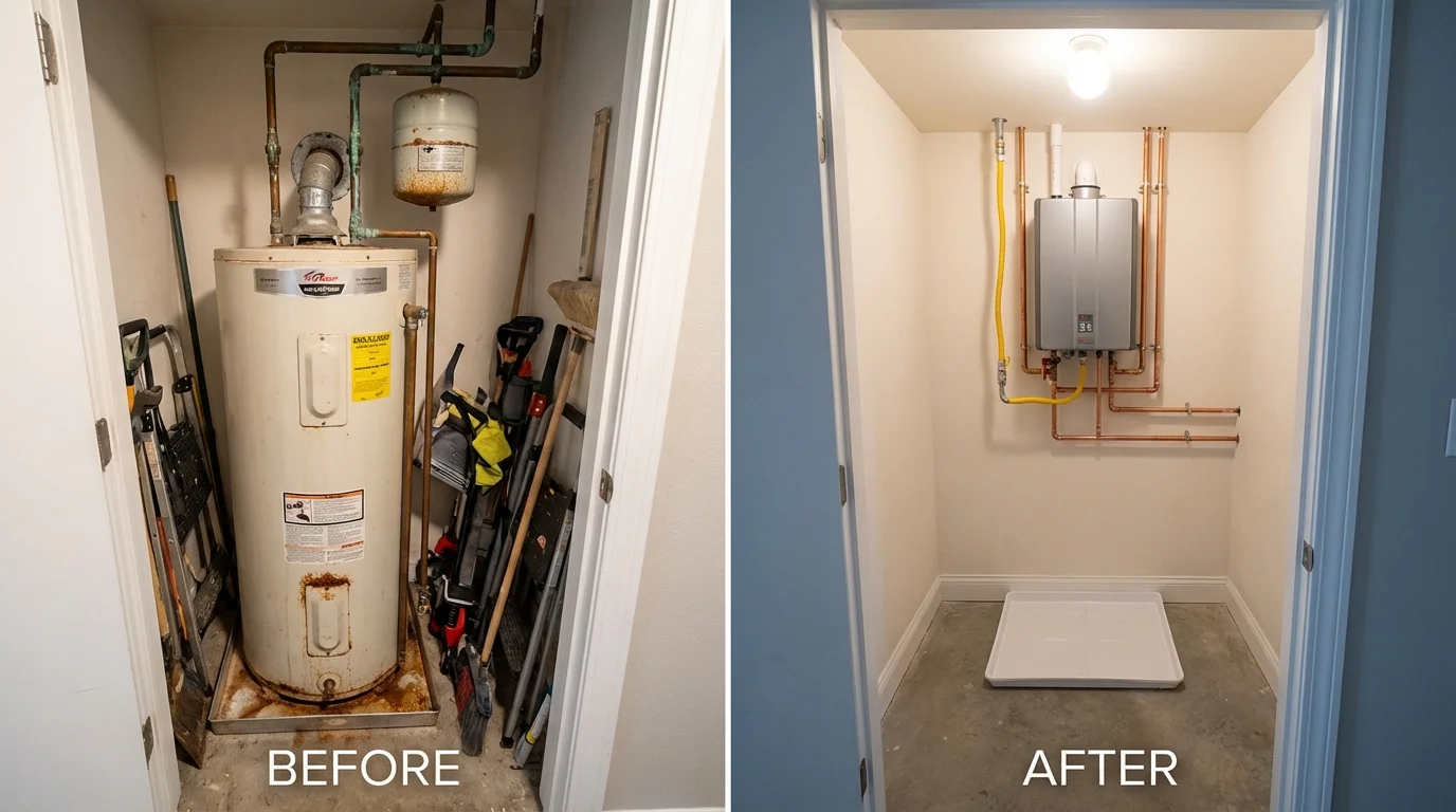 Tank water heater versus wall-mounted tankless unit comparison for Grand Ledge, MI homeowners
