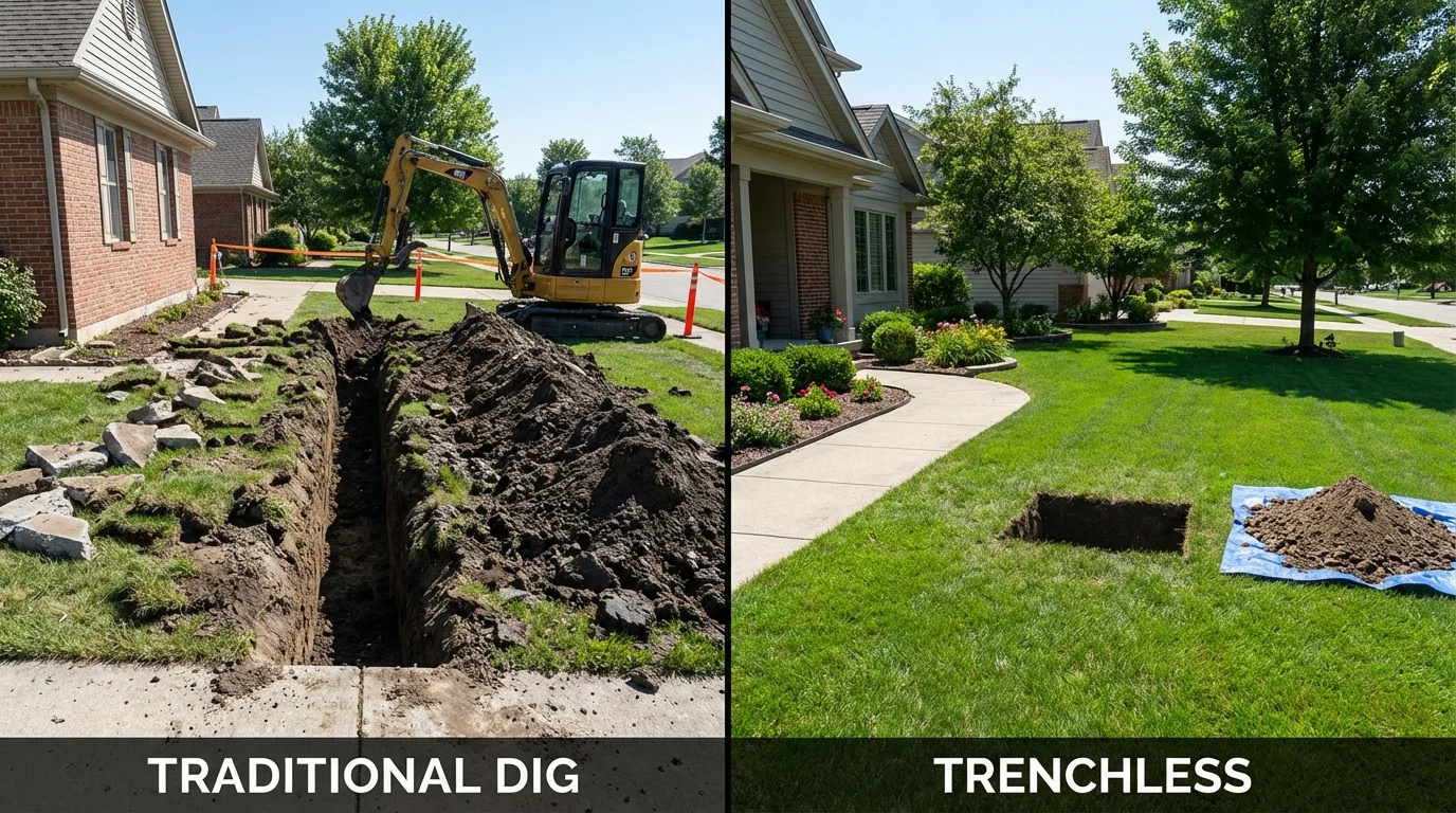 Trenchless sewer repair with minimal yard damage versus traditional excavation in Grand Ledge, MI